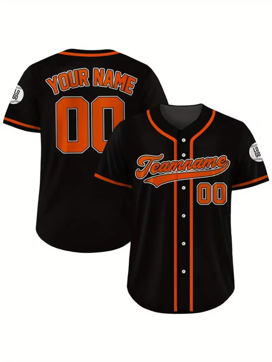 Custom Black & Orange Striped Baseball Jersey - Personalized Name & Number