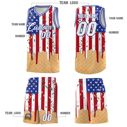 Custom American Flag Basketball Kits with Ice Cream Element Pattern