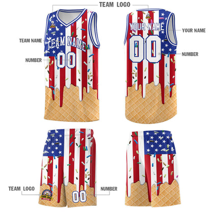 Custom American Flag Basketball Kits with Ice Cream Element Pattern