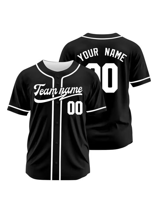 Customizable Baseball Jersey - Personalized Team Name & Number, Black/White